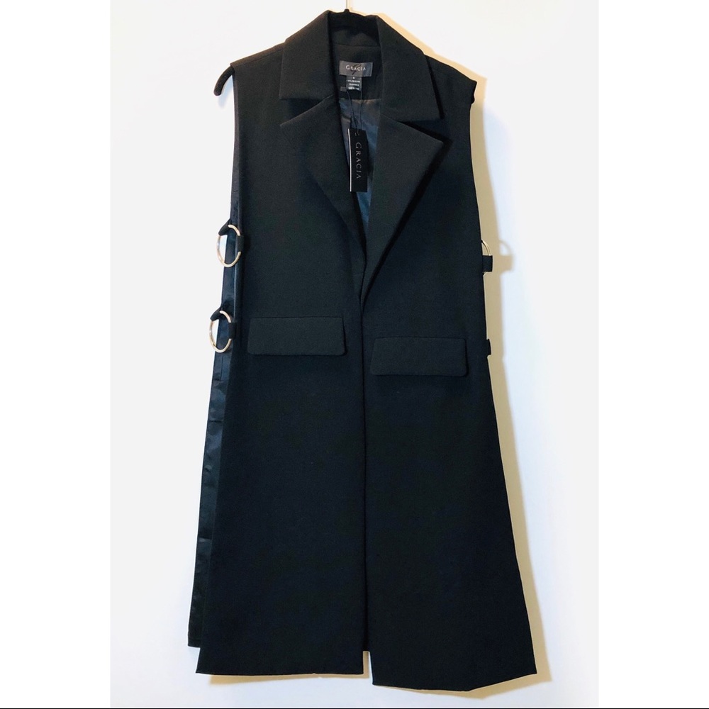 Gracia Black Long Vest w/ Silver Hardware (Small)
